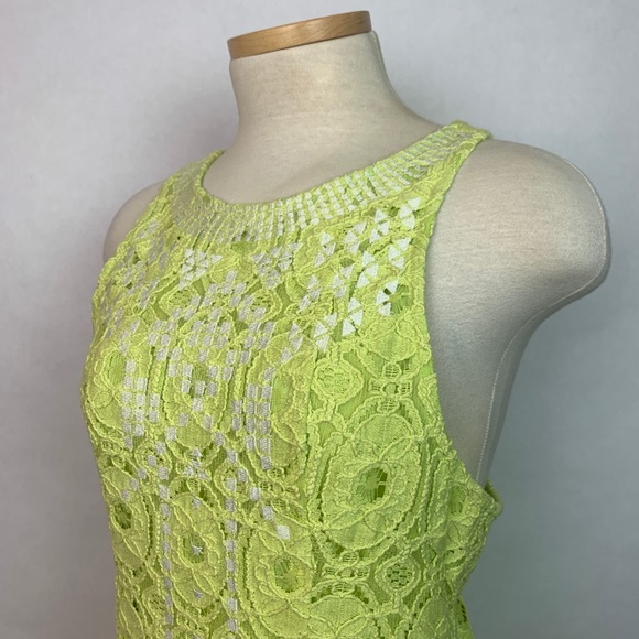 ASTR Sleeveless Lace Racerback Flounce Dress Yellow Green Small - Picture 2 of 8